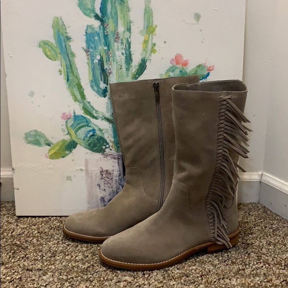 Suede leather fringe boots